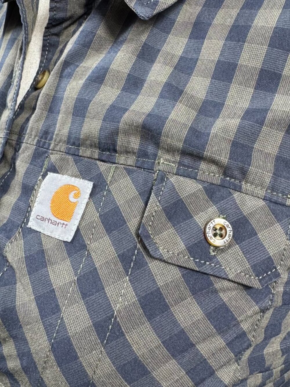 Carhartt Force Green Blue Plaid Gorpcore Granola Button Up Workwear Top (SZ M) - Picture 3 of 11
